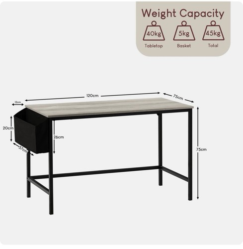 Computer desk 120x75x75cm grey - computer,