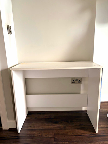 White computer desk with - computer,