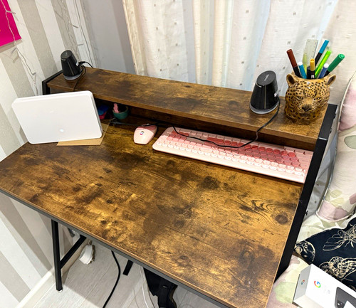 Computer desk dark wood grain - computer,